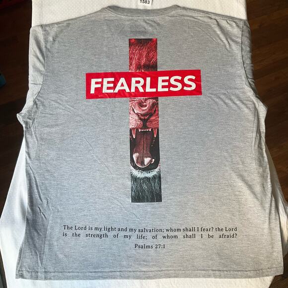 Weekend Warrior Men’s Short Sleeve T-shirt size 3XL, Gray, Fearless Psalms 27:1 - Picture 7 of 8